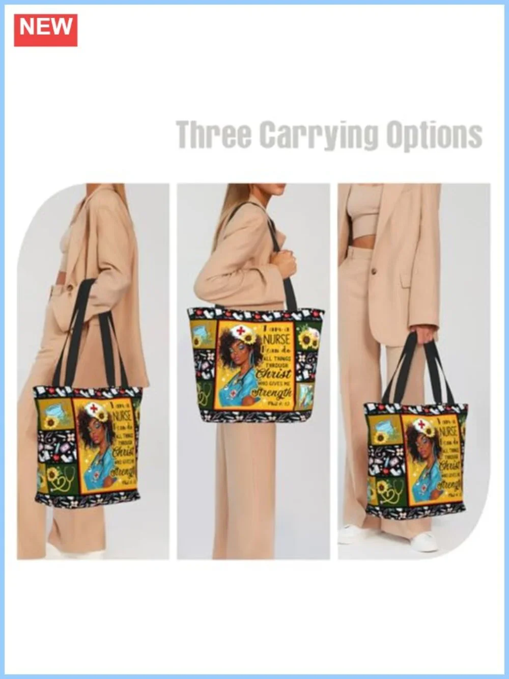 Reusable Zippered Inspirational Scripture Tote Bag for Women Shoulder Bag